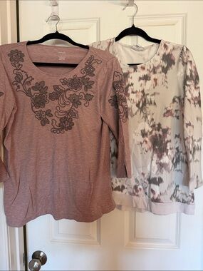 Dusty Rose Embroidered Scoop Neck Long Sleeve Top - Unknown Brand